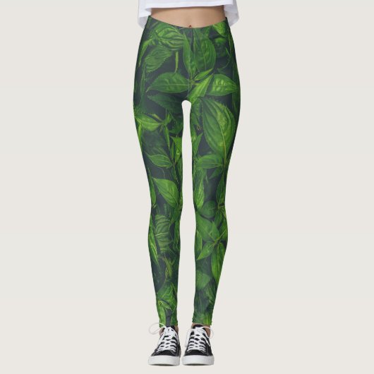 Tiefgrüne Blätter Leggings (Vorderseite)