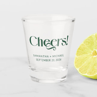 Tiefgrüne dekorative Serif-Hochzeits Cheers Schnapsglas