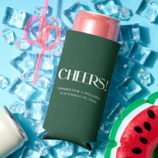 Tiefgrüne dekorative Serif-Hochzeits-Cheers Selters Dosenkühler