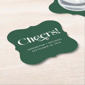 Tiefgrüne dekorative Serif-Hochzeits Cheers Untersetzer