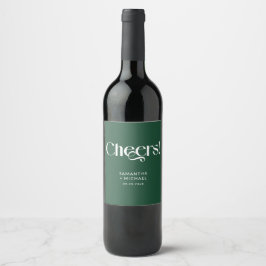 Tiefgrüne dekorative Serif-Hochzeits Cheers Weinetikett