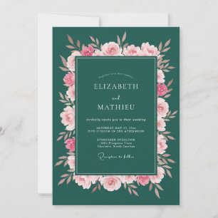 Tiefgrüne florale Blütenhochzeit Einladung