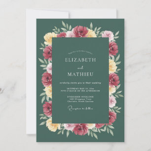 Tiefgrüne florale Hochzeit Einladung