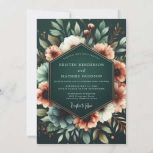 Tiefgrüne florale opulente Hochzeit Einladung