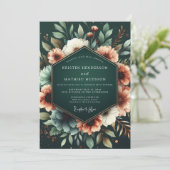 Tiefgrüne florale opulente Hochzeit Einladung (Stehend Vorderseite)