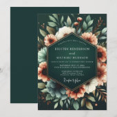 Tiefgrüne florale opulente Hochzeit Einladung (Vorne/Hinten)