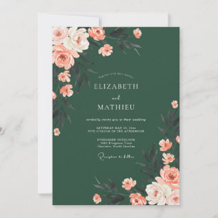 Tiefgrüne florale romantische Hochzeit Einladung