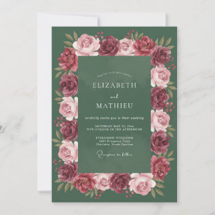 Tiefgrüne Florale Umarmung Hochzeit Einladung