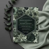 Tiefgrüne melancholische Blumenhochzeit Einladung