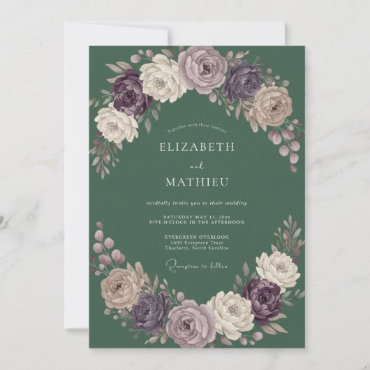 Tiefgrüne Prachtvolle Waldhochzeit Einladung (Vorderseite)