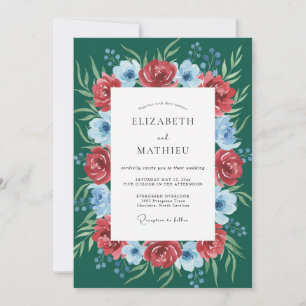 Tiefgrüne Rosenblüten-Hochzeit Einladung