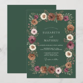 Tiefgrüne Rustikale Florale Hochzeit Einladung (Vorne/Hinten)