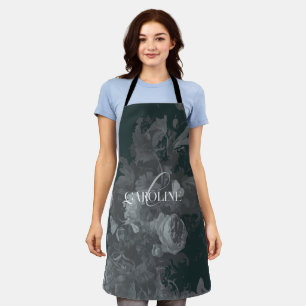 Tiefgrüne Vintage-Blumen-Stillleben-Stil Schürze