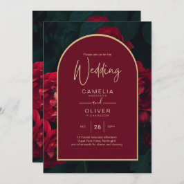 Tiefgrüne Winterhochzeit in Rote Rosen Einladung