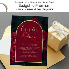 Tiefgrüne Winterhochzeit in Rote Rosen Einladung