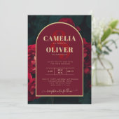 Tiefgrüne Winterhochzeit in Rote Rosen Einladung (Stehend Vorderseite)