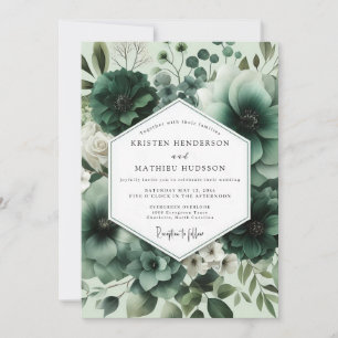 Tiefgrünes florales opulentes Hochzeit Einladung