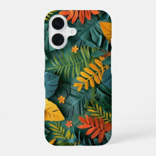 Tiefgrünes und oranges Papier geschnittenes tropis iPhone 16 Hülle