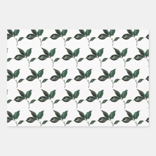 tiefgrünes und weißes Leaf Geschenkpapier Set (Vorderseite 3)