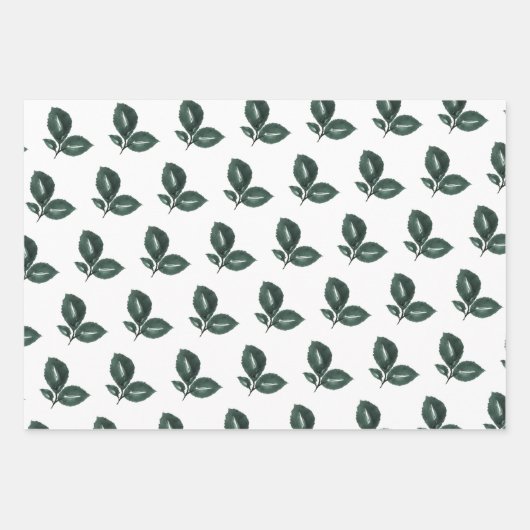 tiefgrünes und weißes Leaf Geschenkpapier Set (Vorderseite)