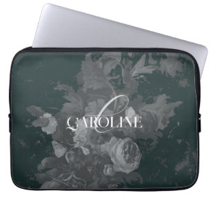 Tiefgrünes Vintage-Blumen-Stillleben Stylisch Laptopschutzhülle