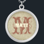 Tiefkorallen Vintag Damask Monogram Necklace Versilberte Kette<br><div class="desc"></div>