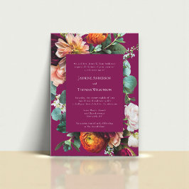 Tiefrosa florale botanische Hochzeitseinladung Einladung