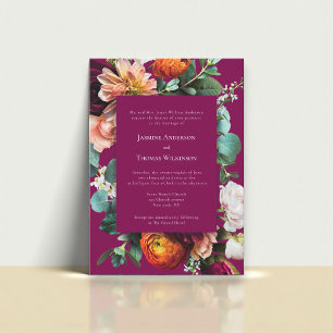 Tiefrosa florale botanische Hochzeitseinladung Einladung