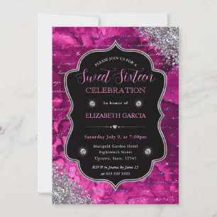 Tiefrosa Glitter-Meerjungfrauen-Buchstaben Sweet 1 Einladung
