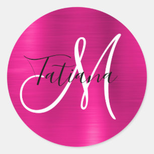 Tiefrosa Ombre-Folie-Monogramm Runder Aufkleber