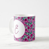 Tiefrosa Rosenmuster Monogramm Kaffeetasse (Vorderseite Links)