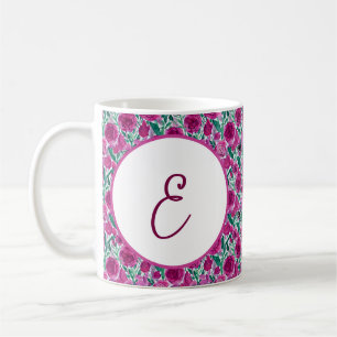 Tiefrosa Rosenmuster Monogramm Kaffeetasse