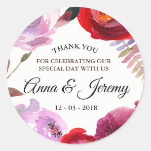 Tiefrosa, roter und lila Watercolor Blumensticke Runder Aufkleber