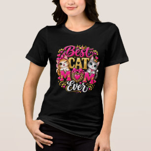 Tiefrosa und cremefarbene Best Cat Mom Ever T-Shir Tri-Blend Shirt