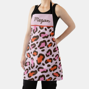 Tiefrosa und Orange Leopard Animal Print Individue Schürze