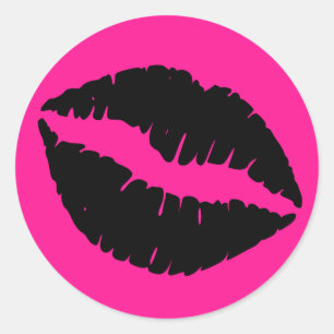 Tiefrosa und schwarzer Lippenstift Druck Runder Aufkleber