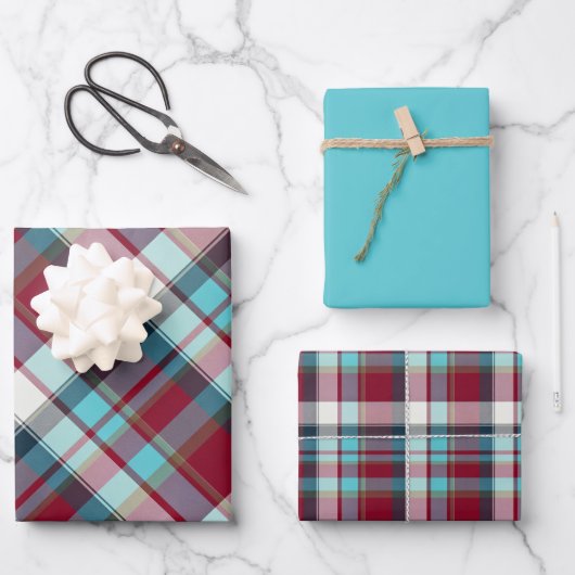 Tiefrot, dunkle Finsternis, Türkis, Teal... Karo Geschenkpapier Set (Vorderseite)