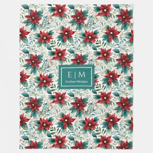 Tiefrot-grüne Poinsettia-Gebärdensprache Fleecedecke (Vorderseite)