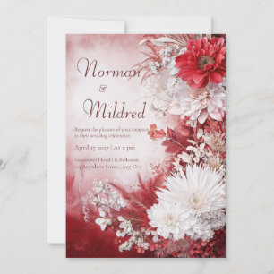 Tiefrot Weiß Floral Winterhochzeit Einladung