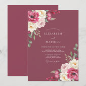 Tiefrote Beeren-Hochzeitsmalerei Einladung (Vorne/Hinten)