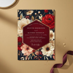 Tiefrote botanische opulente Hochzeit Einladung