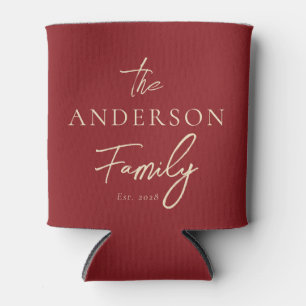 Tiefrote Cranberry-Handschrift Familienname Dose Dosenkühler