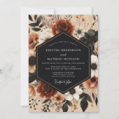 Tiefrote Florale Herbstromanze Hochzeit Einladung (Vorderseite)