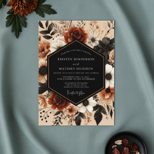 Tiefrote Florale Herbstromanze Hochzeit Einladung