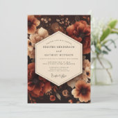 Tiefrote Florale Hochzeitsernte Einladung (Stehend Vorderseite)