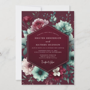 Tiefrote florale träumerische Hochzeit Einladung