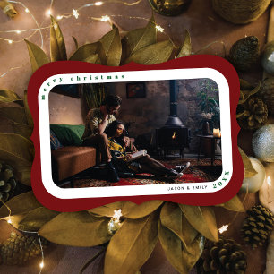 Tiefrote gerahmte Foto-Familien-Weihnachtskarte Feiertagskarte