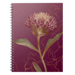 Tiefrote Goldene Botanische Blumenlinienzeichnung Notizblock