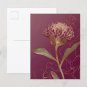 Tiefrote Goldene Botanische Blumenlinienzeichnung Postkarte (Vorne/Hinten)