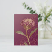 Tiefrote Goldene Botanische Blumenlinienzeichnung Postkarte (Stehend Vorderseite)